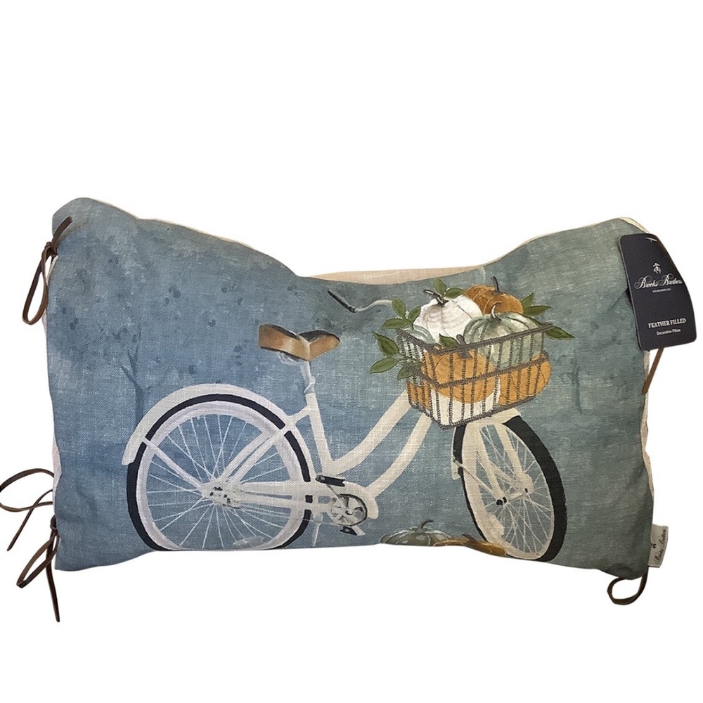 Brooks Brothers Decorative Accent Pillow Features Bicycle & Pumpkins